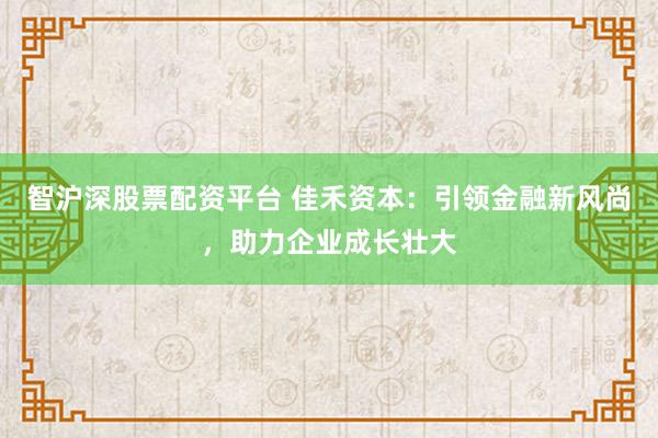 智沪深股票配资平台 佳禾资本：引领金融新风尚，助力企业成长壮大