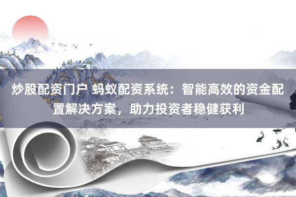 炒股配资门户 蚂蚁配资系统：智能高效的资金配置解决方案，助力投资者稳健获利