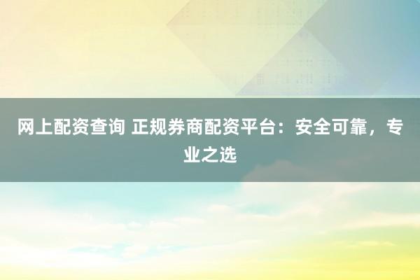 网上配资查询 正规券商配资平台：安全可靠，专业之选