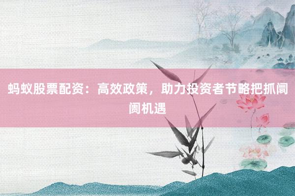 蚂蚁股票配资：高效政策，助力投资者节略把抓阛阓机遇