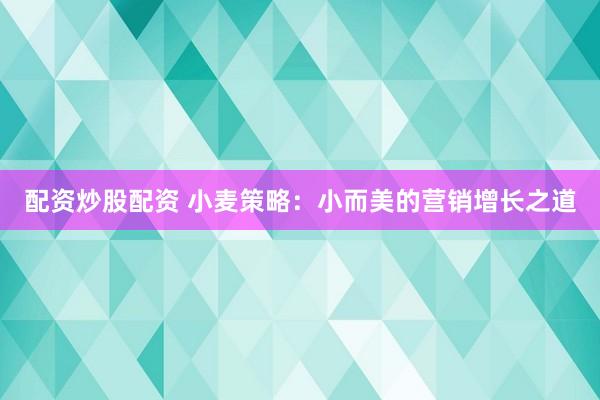 配资炒股配资 小麦策略：小而美的营销增长之道
