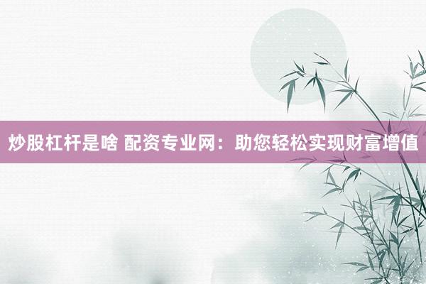 炒股杠杆是啥 配资专业网：助您轻松实现财富增值