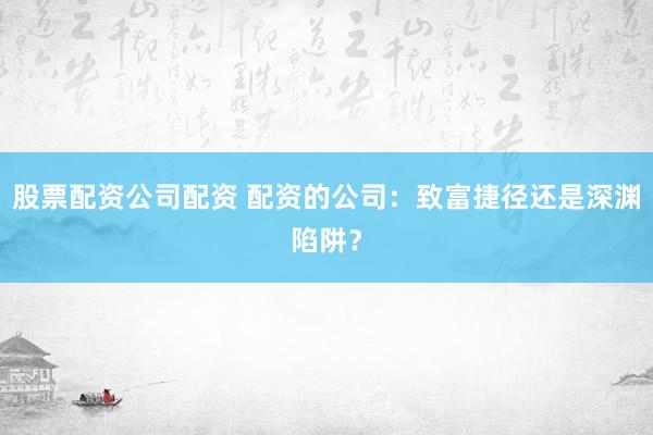 股票配资公司配资 配资的公司：致富捷径还是深渊陷阱？